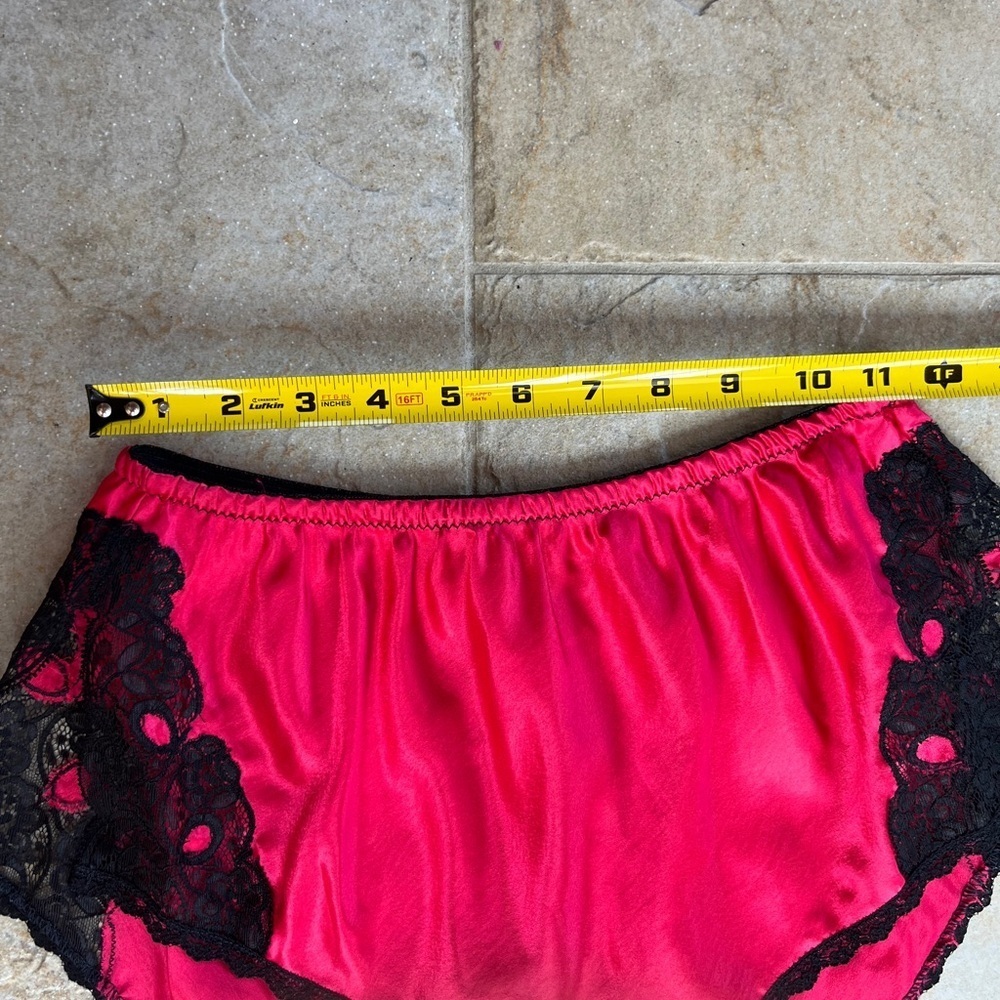 Vintage Christian Dior Lingerie Set Cami Panties Red Satin Lace 70s Coquette - Picture 10 of 16